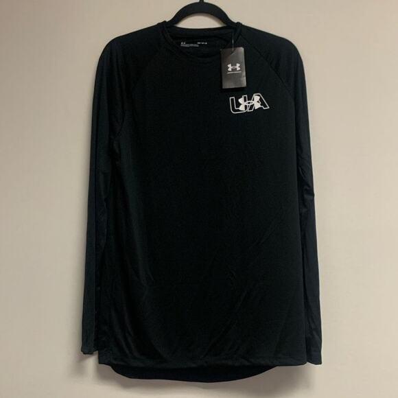 Under Armour Men's MEDIUM Long Sleeve Chest Logo Velocity Shirt, Black - Picture 1 of 5